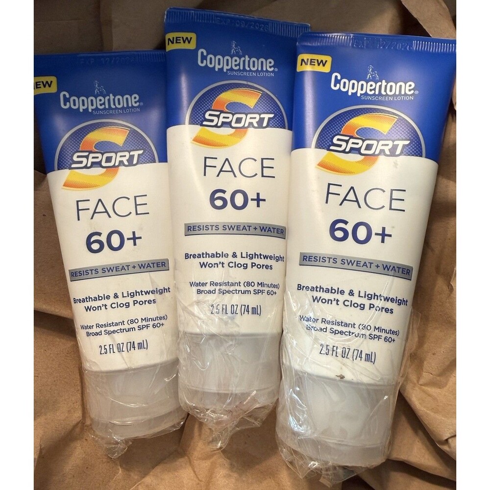 Coppertone Sport Sunscreen Face Lotion SPF 60+ 2.5oz Lot of 3